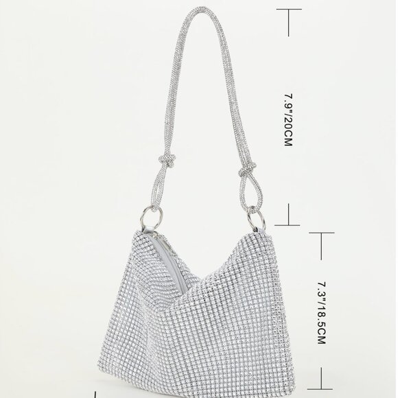 Rhinestone Bag With Zipper Silver - Picture 3 of 6